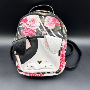 Betsey Johnson Puppy Backpack Pink Roses Black and White Stripes (Djml)